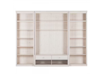 Estante grande para sala em madeira com rack para tv na cor branco lavado  / coleção biblioteca
